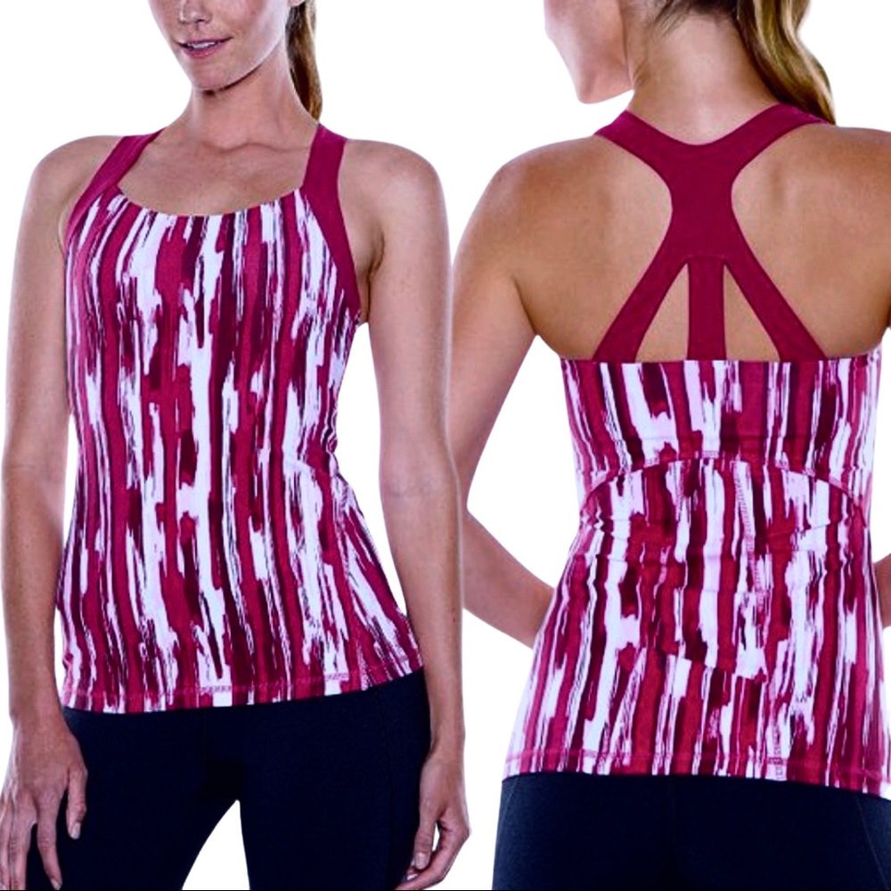 Lucy Power Cross Strap Sport Bra Tank Purple Print - Picture 1 of 16